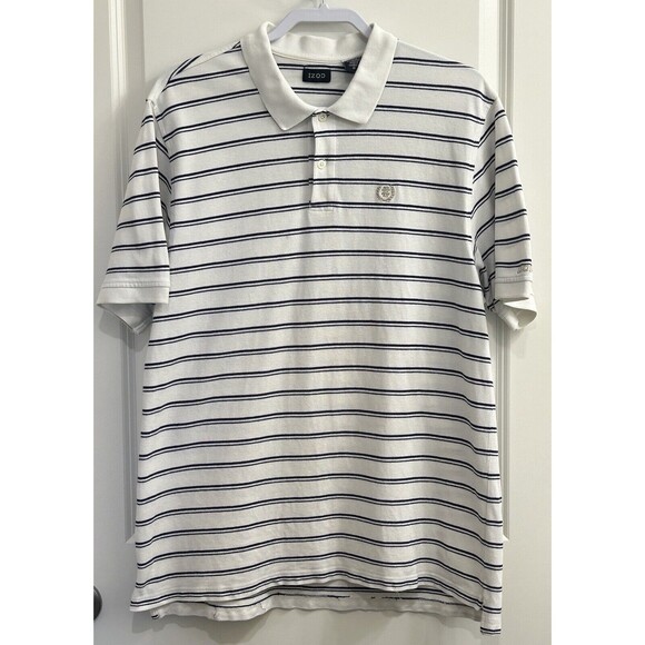 IZOD Mens White Blue Striped Short Sleeve Polo XL‎ - Picture 2 of 11